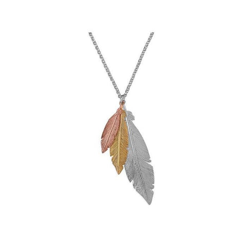 Sterling Silver 3-Tone Triple Feathers Necklace