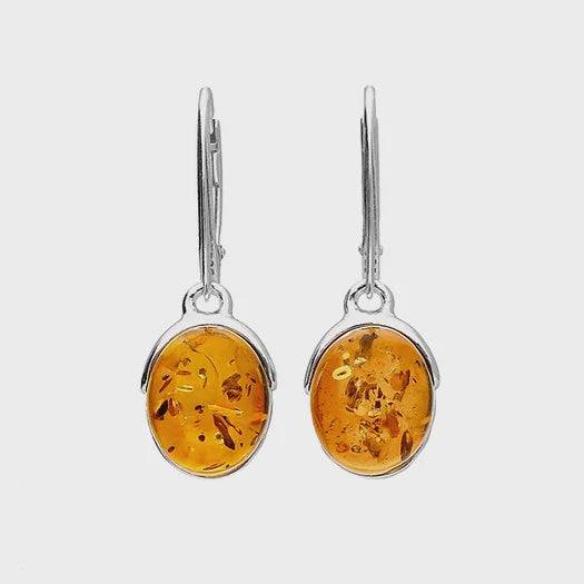 Amber & Silver Classic Oval Earrings