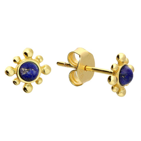 Gold Lapis Beaded Studs