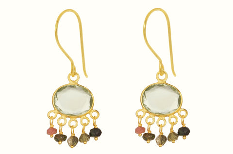 Gold Green Amethyst Beaded Earrings