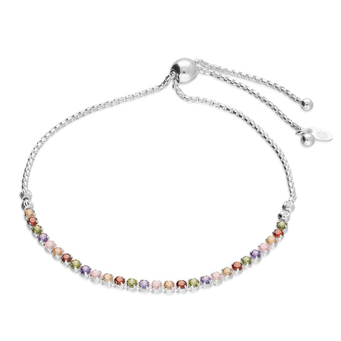 Silver Multi-Coloured CZ Slider bracelet