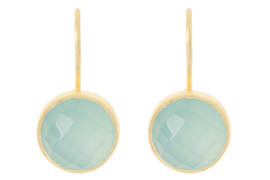 Gold Aqua Chalcedony Gemstone Hook-in Earrings