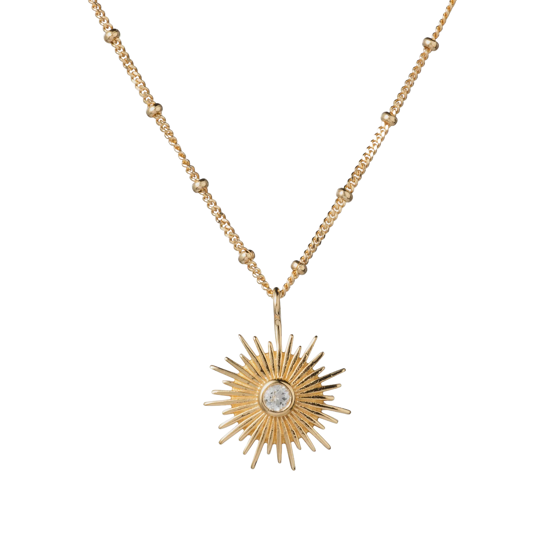 Gold Sun Necklace with Natural White Topaz