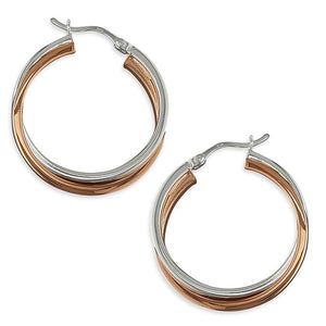 Silver Two-Tone Hinged Hoops