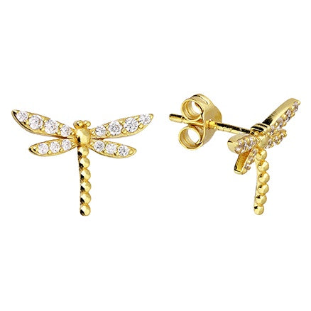 Gold Diamante Dragonfly Studs