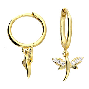 Gold Dragonfly Charm Huggie Hoops