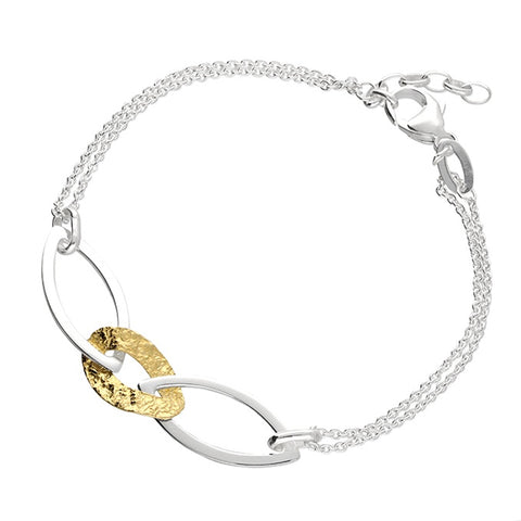 Silver Two-Tone Textured Link Bracelet