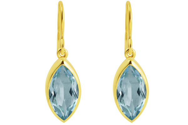 Gold Blue Topaz Marquise Earrings