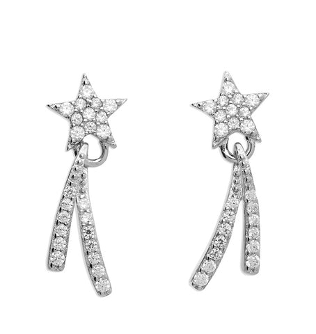 Shooting Star Diamanté Sterling Silver Drop Earrings