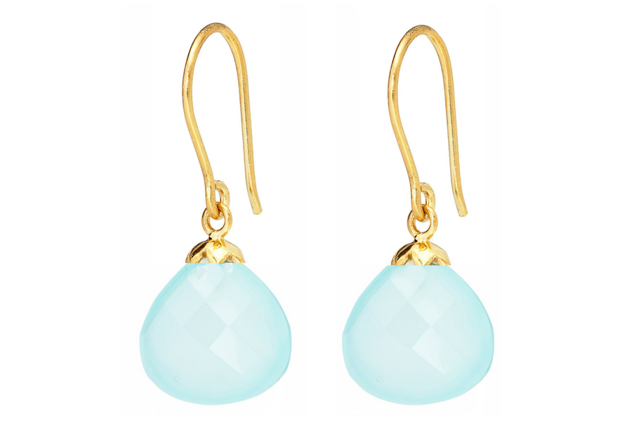 Gold Aqua Chalcedony Gemstone Earrings