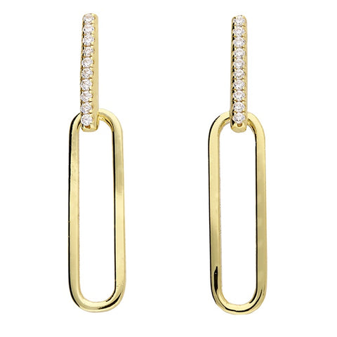 Gold Diamante Paper Clip Drop Earrings