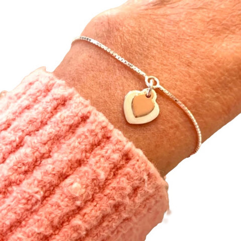 Rose Gold Double Heart Charm Bracelet