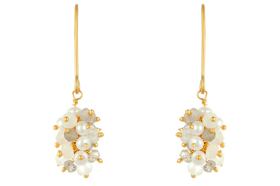 Gold Labradorite Bead Gemstone Cluster Earrings