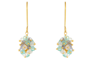 Gold Aquamarine Bead Gemstone Cluster Earrings