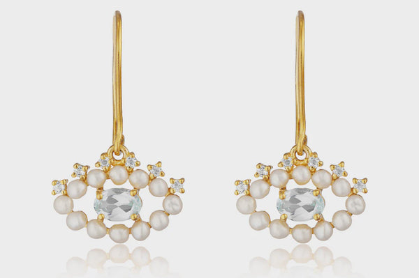 Pomegranate Eye Pearl & Blue Topaz Gemstone Earrings