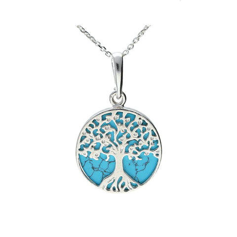 Turquoise & Silver Tree Necklace - Small